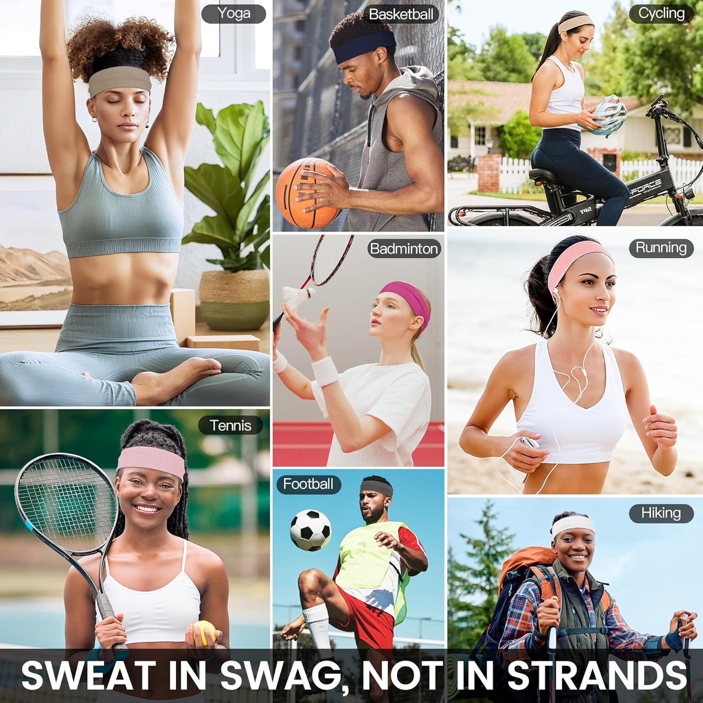 10 PCS Headbands for Women - Fashion Non Slip Cotton Headbands for Women and Men Perfect for Sports and Outdoor Activities in Summer,Including Running, Yoga, Cycling, Gym Workouts