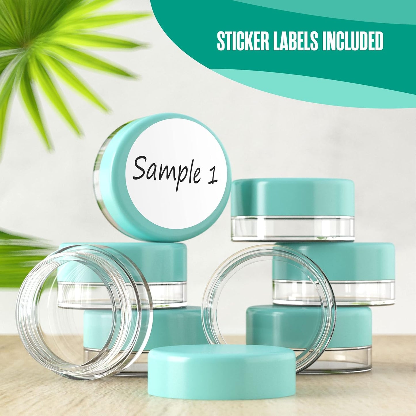 Houseables Sample Containers, Lip Balm Containers, Sample Jars, Mini Jars with Lids, Small, Empty, Makeup, Powder, Gloss, Cosmetic, Tiny, Chapstick, Dab, Wax, Scrub, Little, Blue Plastic, 3 Gram, 50PK