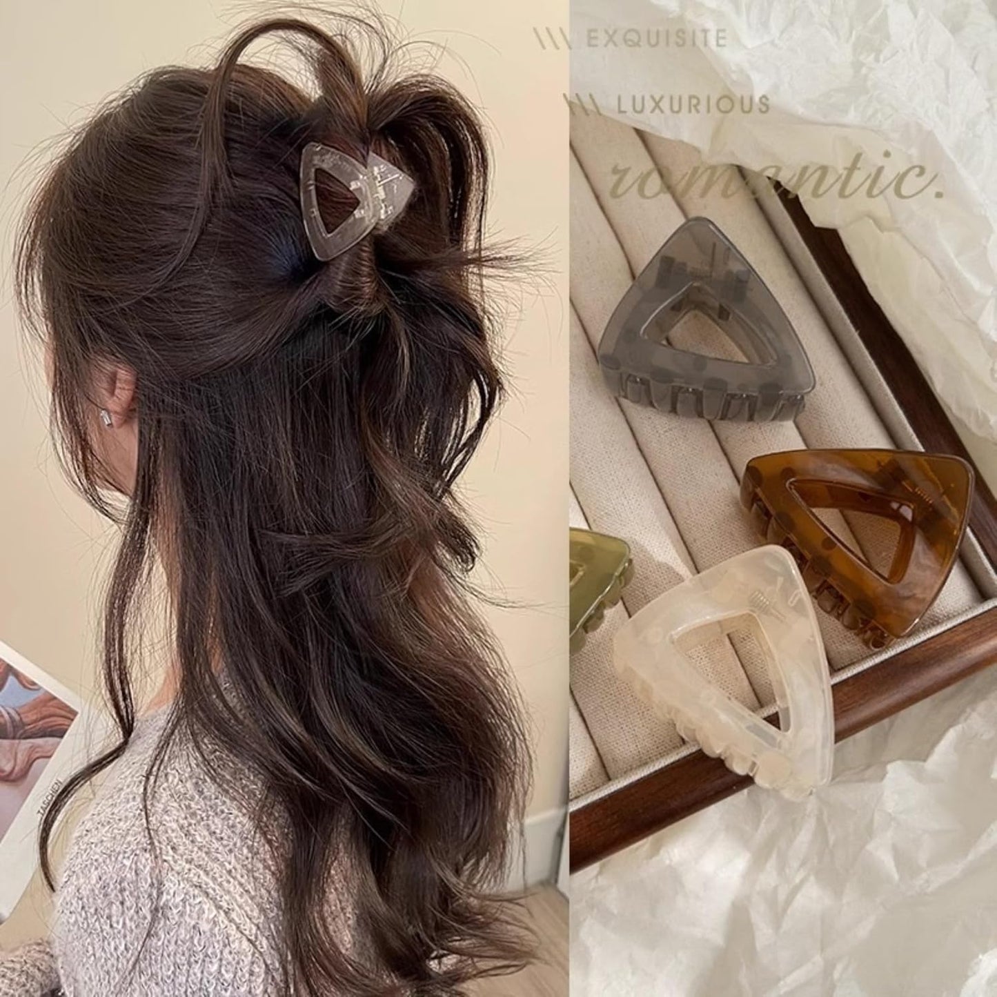 Generic Medium Small Triangle Claw Clips for Women Girls, Four Color 1.6 Inch Hair Styling Accessories for Long, Short, Thick and Thin Hair, (4 PACK), Green, Gray, Brown, Cream