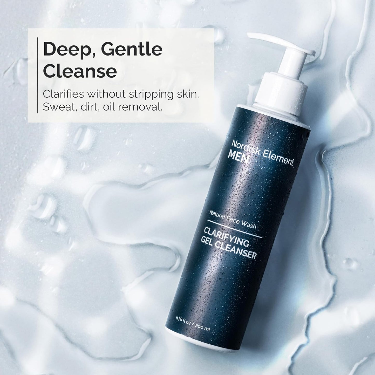 Nordisk Element Men’s Face Wash – Clarifying Gel Cleanser with Plum Extract | Daily Gentle Vegan Facial Wash for All Skin Types, Hydrating, Non-Stripping, Sulfate-Free, pH Balanced, 6.76 Fl Oz