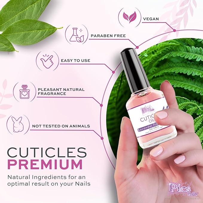 Pics Nails Professional Cuticle Oil - Lavender Cuticle Softener for Nails & Cuticle Care - Nail Oil Cuticle Repair Treatment with Sunflower Seed Oil 12ML Cuticle Oil Bottle with Brush Applicator