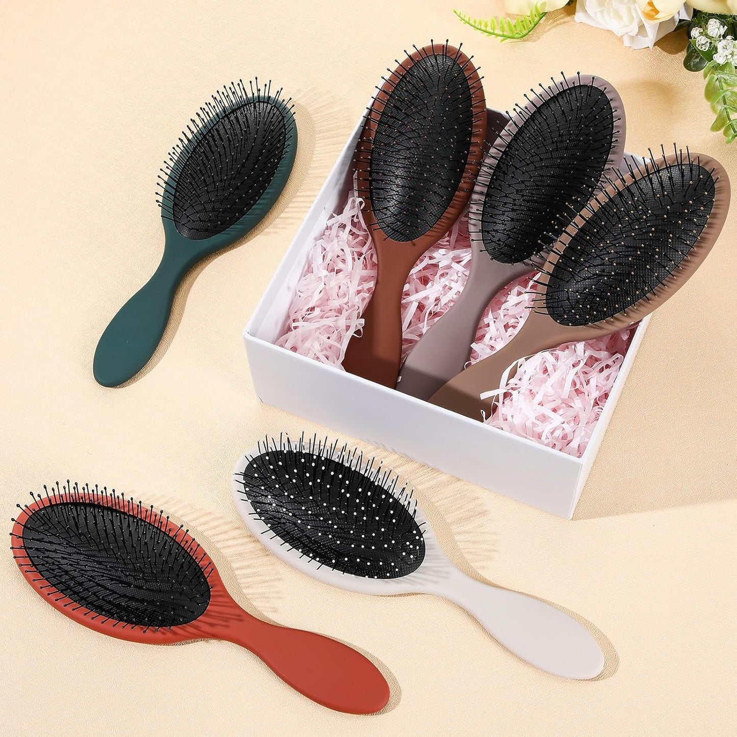 Nuenen 6 Pcs Wet Detangler Hair Brush Travel Dry Hair Brushes Detangling Hairbrush with Soft Bristles for Women Men Girls Boys (Elegent Color)