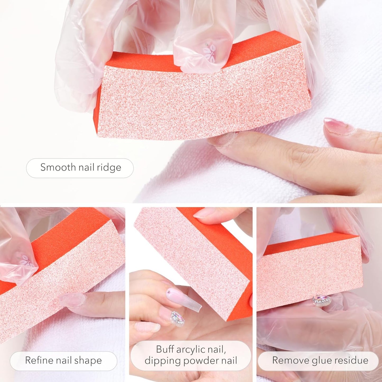 Nail Buffer Block, Coarse Grit 80/80/80, 3.5" Long, 3 Way Buff for Acrylic Nail Gel Polish Nail, Pedicure, Manicure 10 Count, Orange