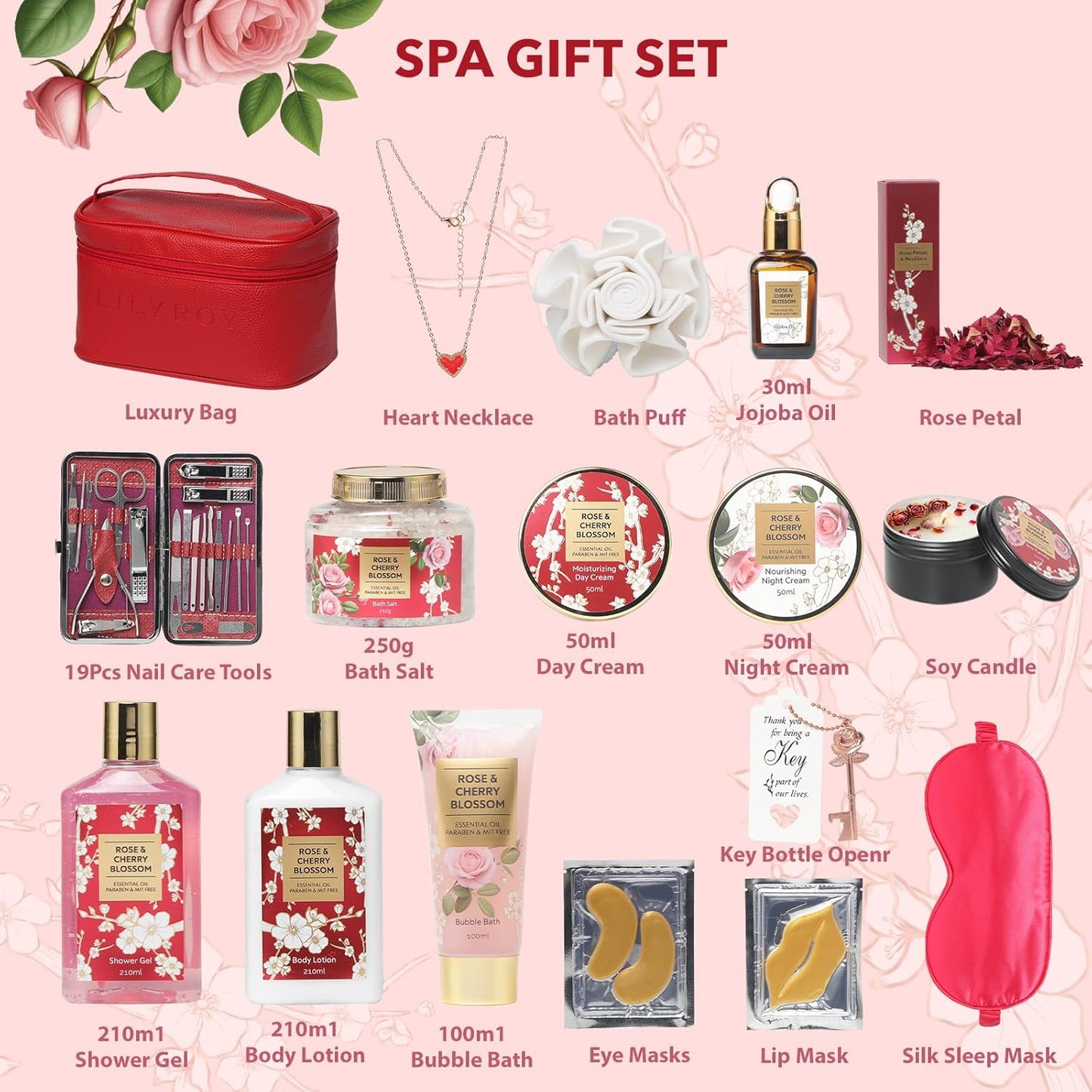 Mothers Day Gifts for Mom Spa Gift Set for Women 17Pcs Luxury Bath & Body Gift Set Beauty Care Kit with Necklace | Valentine's, Birthday, Christmas Gifts for Her Wife Pampering Kit Perfect for Travel