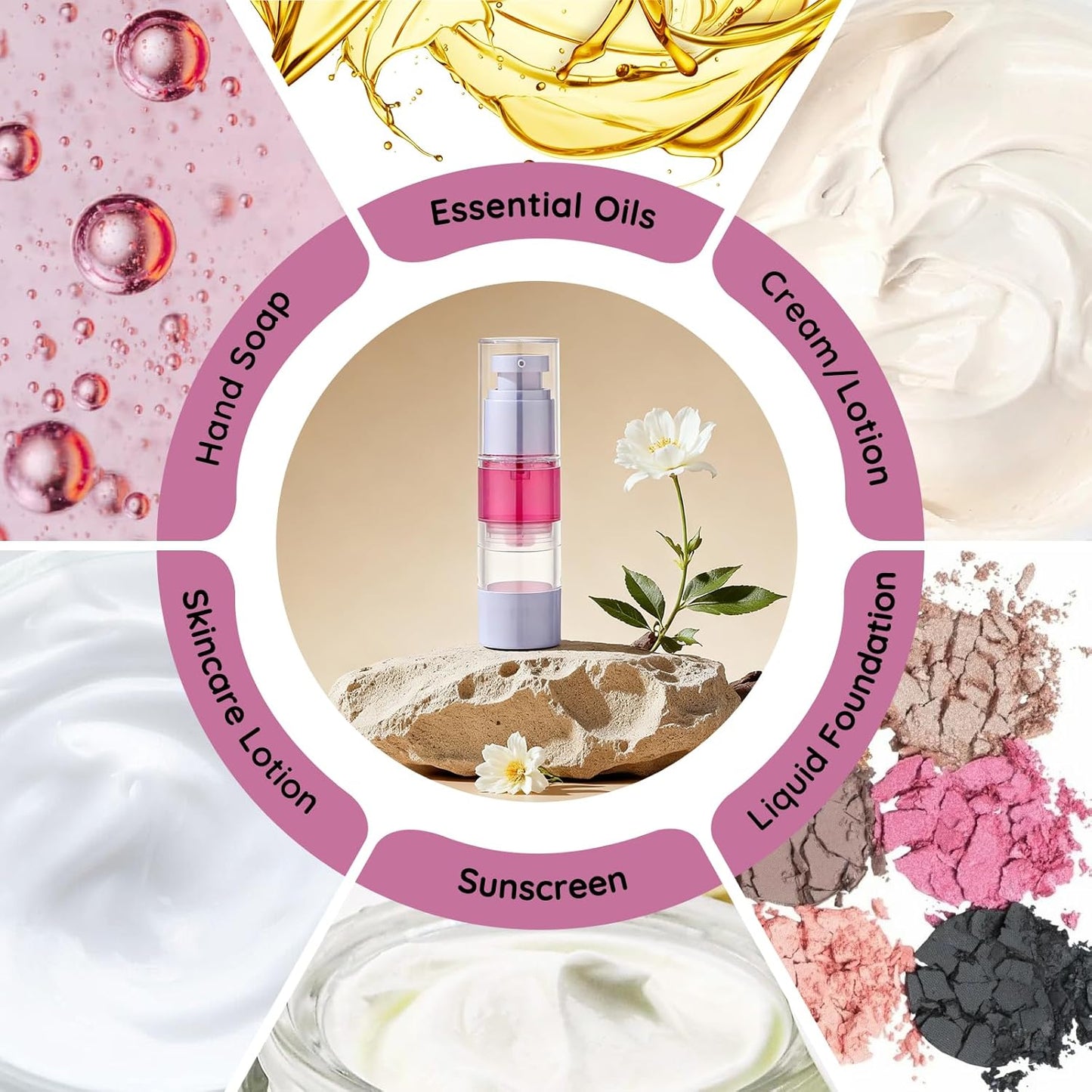 Segbeauty 1oz Small Airless Pump Dispenser Travel Bottles for Toiletries, 3pcs Refillable Travel Lotion Container for Liquids, 30ml Empty Vacuum Pump Bottles for Traveling, Cream Makeup Container