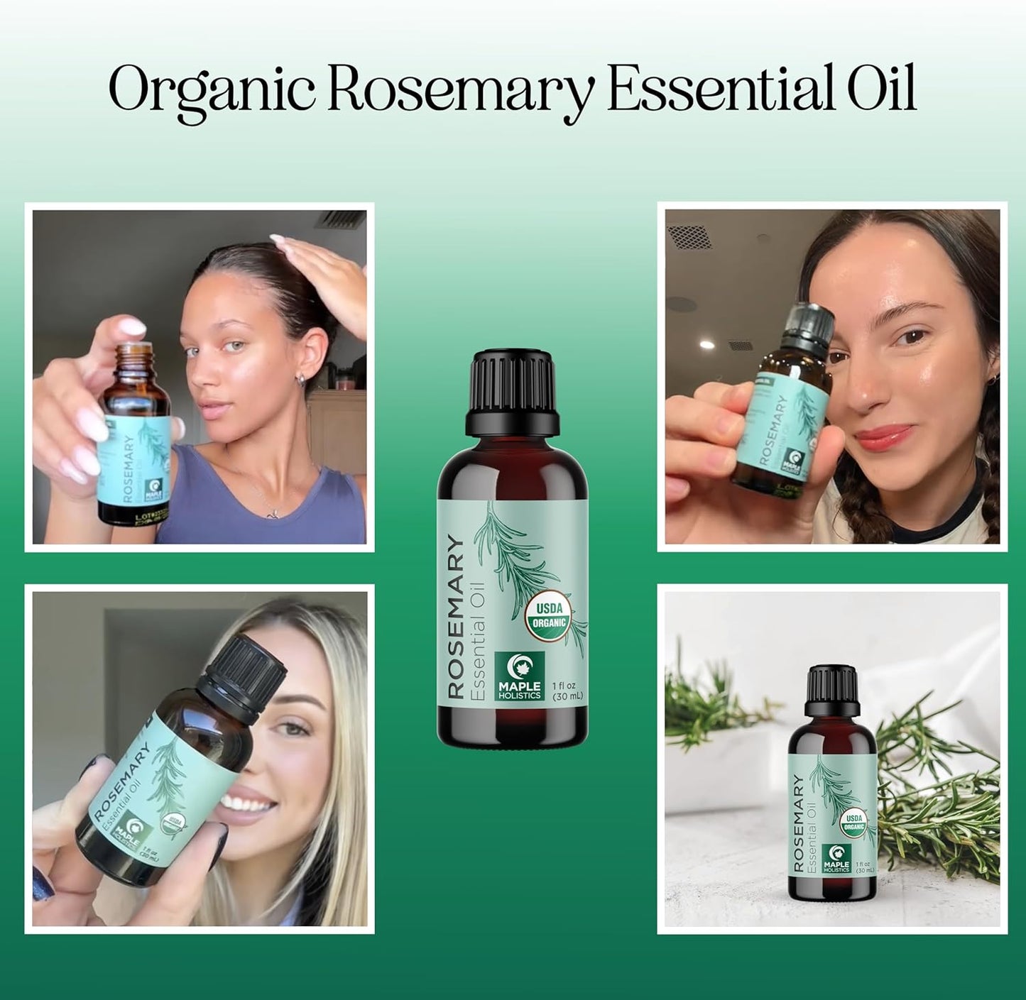 Certified Organic Rosemary Oil for Hair - Pure USDA Organic Rosemary Essential Oil for Hair Skin and Nails Plus Aromatherapy - Oil for Dry Scalp Treatment and Enhanced Volume and Shine
