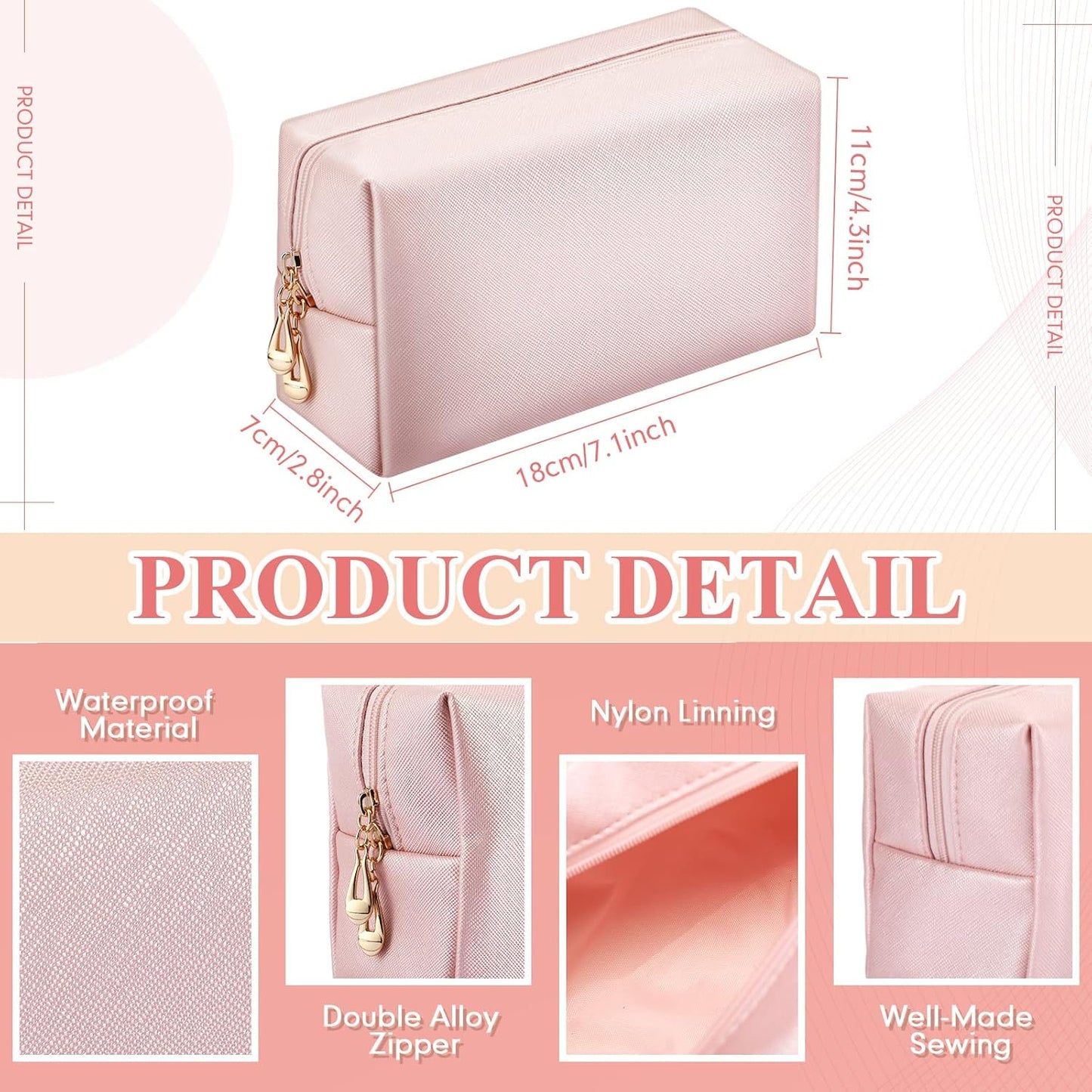 Kigeli 15 Pcs Aesthetic Makeup Bags PU Leather Cosmetic Pouches Waterproof Plain Toiletry Bags Makeup Pouches Bulk for Women Party Gift Travel Storage Organizer(Rose Gold)