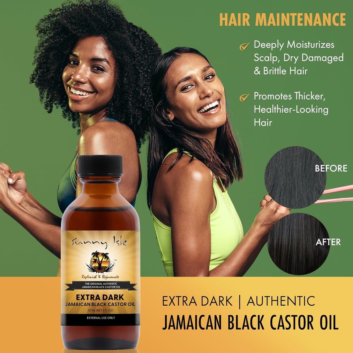 Sunny Isle Extra Dark Jamaican Black Castor Oil 2oz | 100% Natural High Potency Treatment for Hair, Scalp and Skin