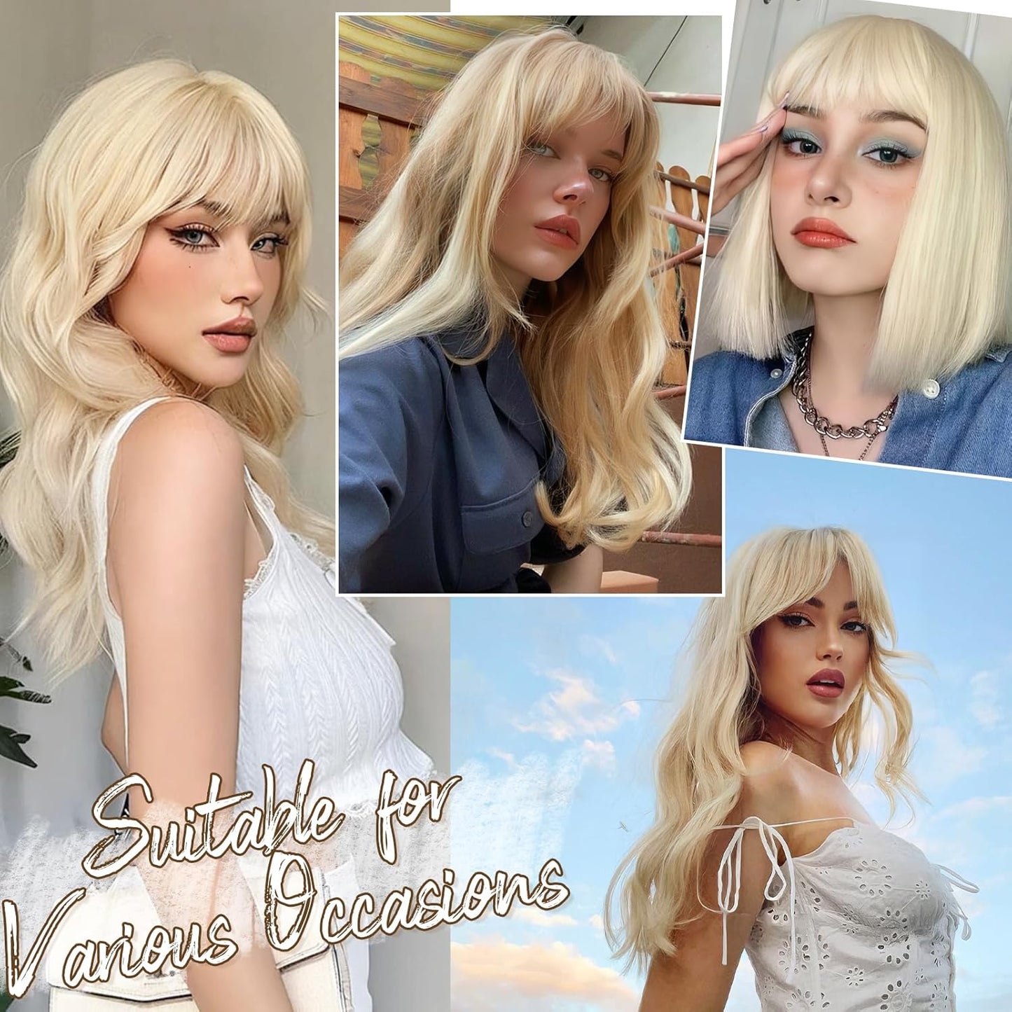 BARSDAR Real Human Hair Clip in Bangs - Human Hair Clip in Bangs for Women - Light Blonde Thick Bangs Extensions Fringe with Temples Dyeable Real Hair Bangs Hairpieces - Bleach Blonde