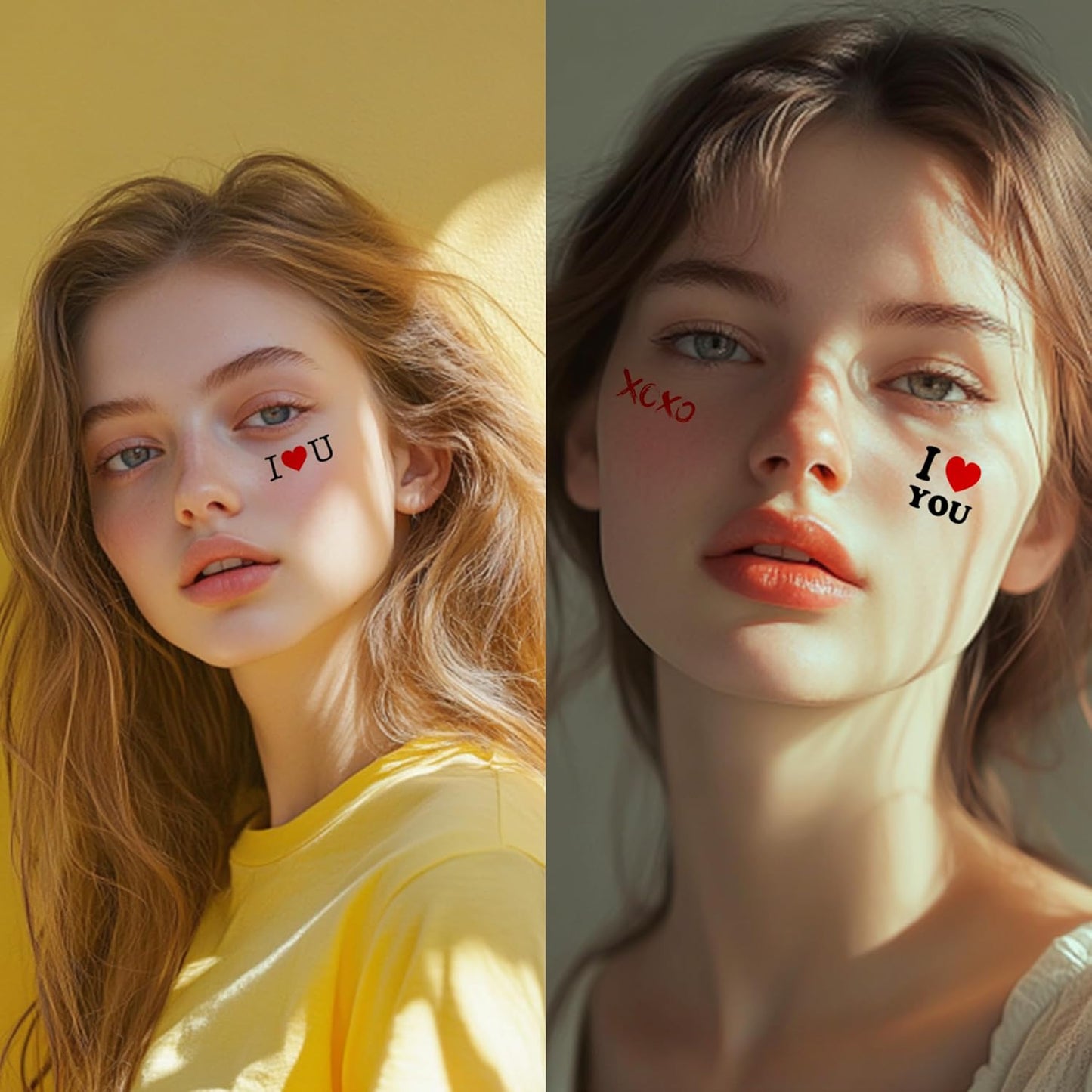 2pcs Makeup Stickers, Waterproof Face Love Heart Temporary Tattoo Stickers, Masquerade Stickers, Wedding Face Makeup Stickers for Women.