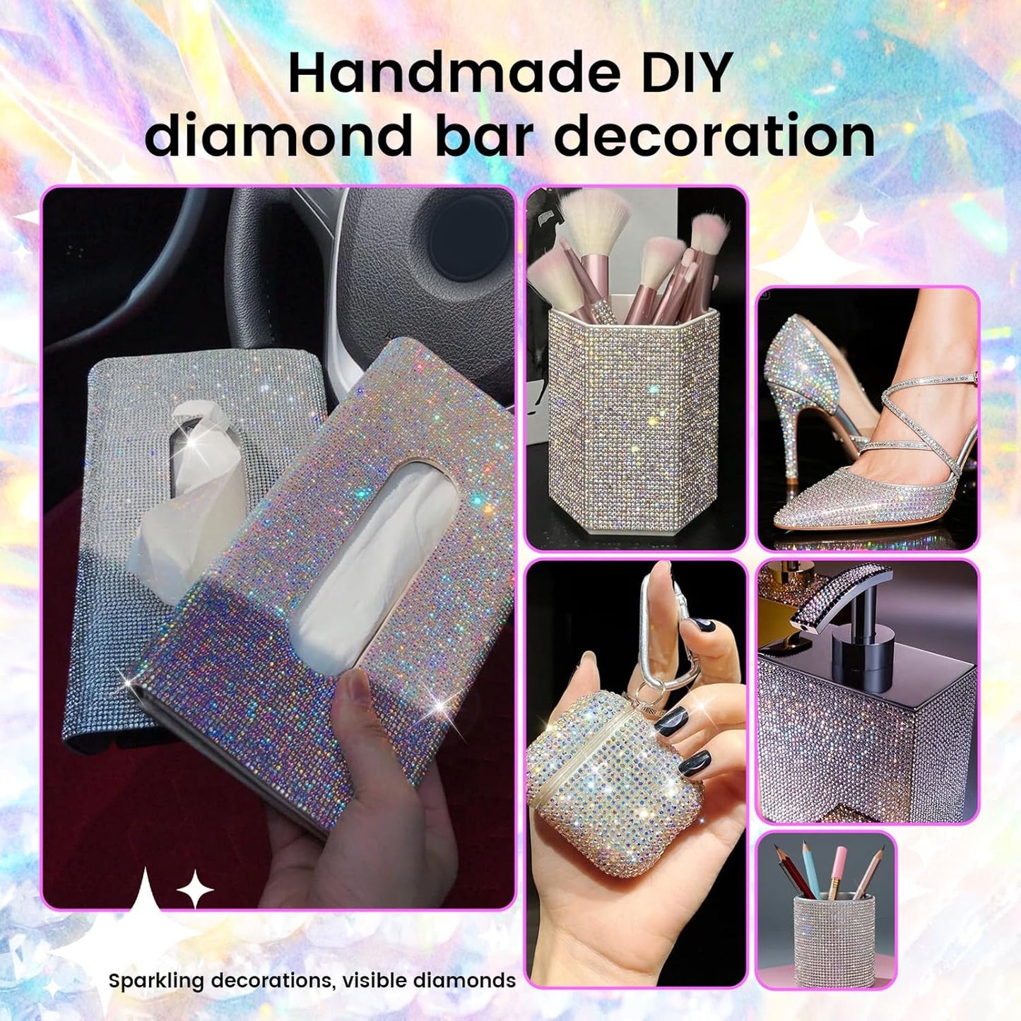 Novani Self Adhesive Rhinestone Ribbon, 1.14 Inch Wide 3 Yards 1 Roll, AB Crystal Diamond Bling Strips for DIY Crafts, Home Decor, Glitter Glass Rhinestones for Crafting, Car Decoration