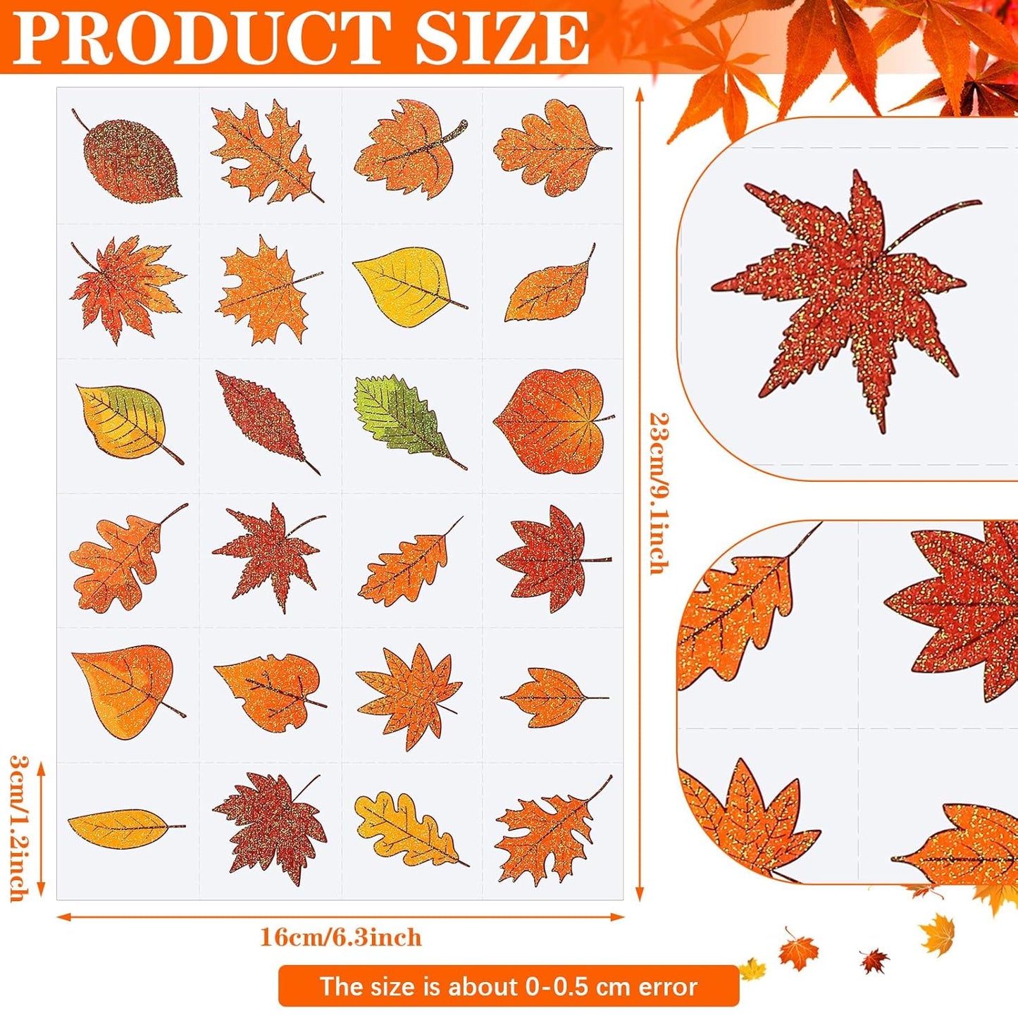 Nosiny 240 Pcs Fall Glitter Temporary Tattoos - Maple Leaves Stickers Autumn Tattoo Sticker Fall Leaves Glitter Tattoos for Thanksgiving Party Body Face Women Men Kids
