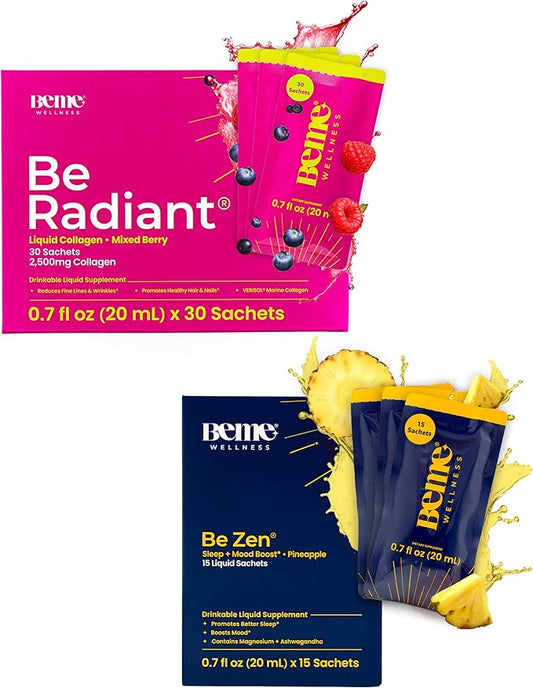 BeMe BeRadiant Berry & BeZen Bundle - Liquid Collagen & Magnesium Glycinate L-Theanine Supplements