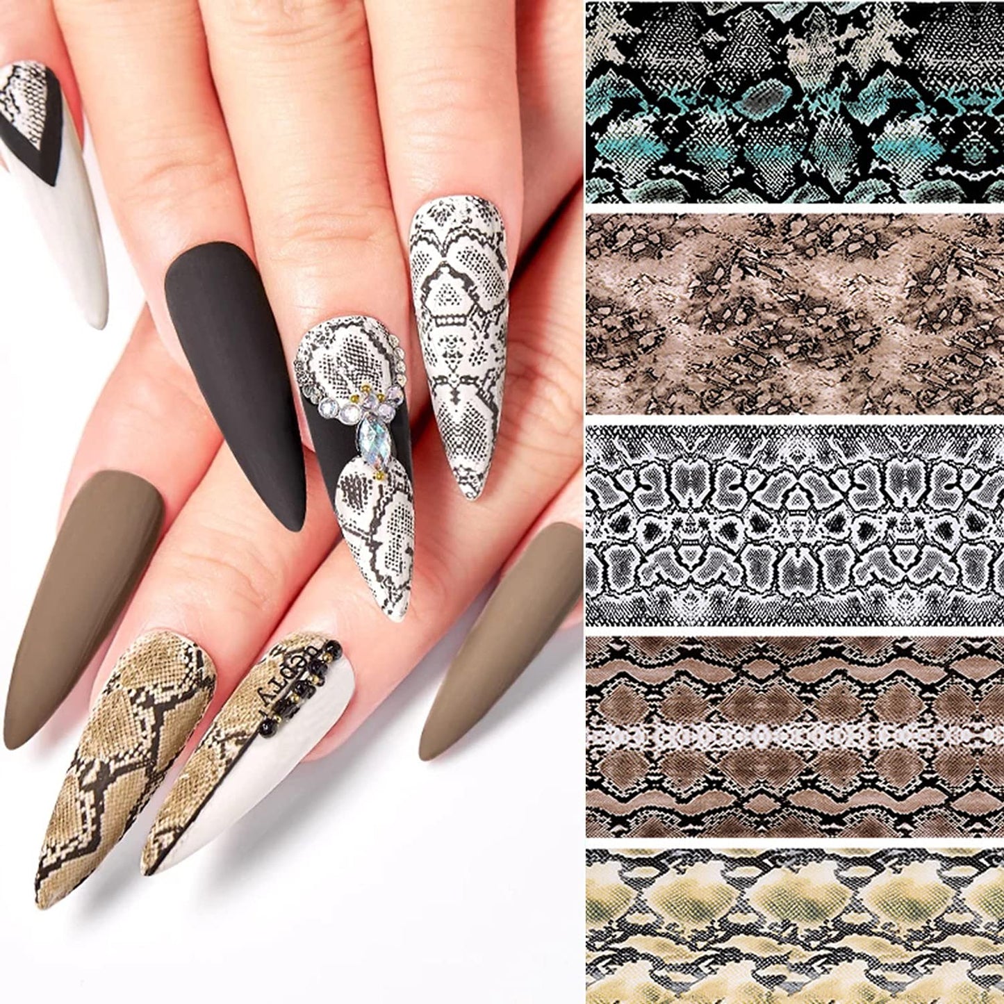 Snake Skin Nail Transfer Foil Sticker Art Supplies - Python & Starry Sky Designs, DIY Decals - Holographic Nail Foil Transfer (10 Pcs)
