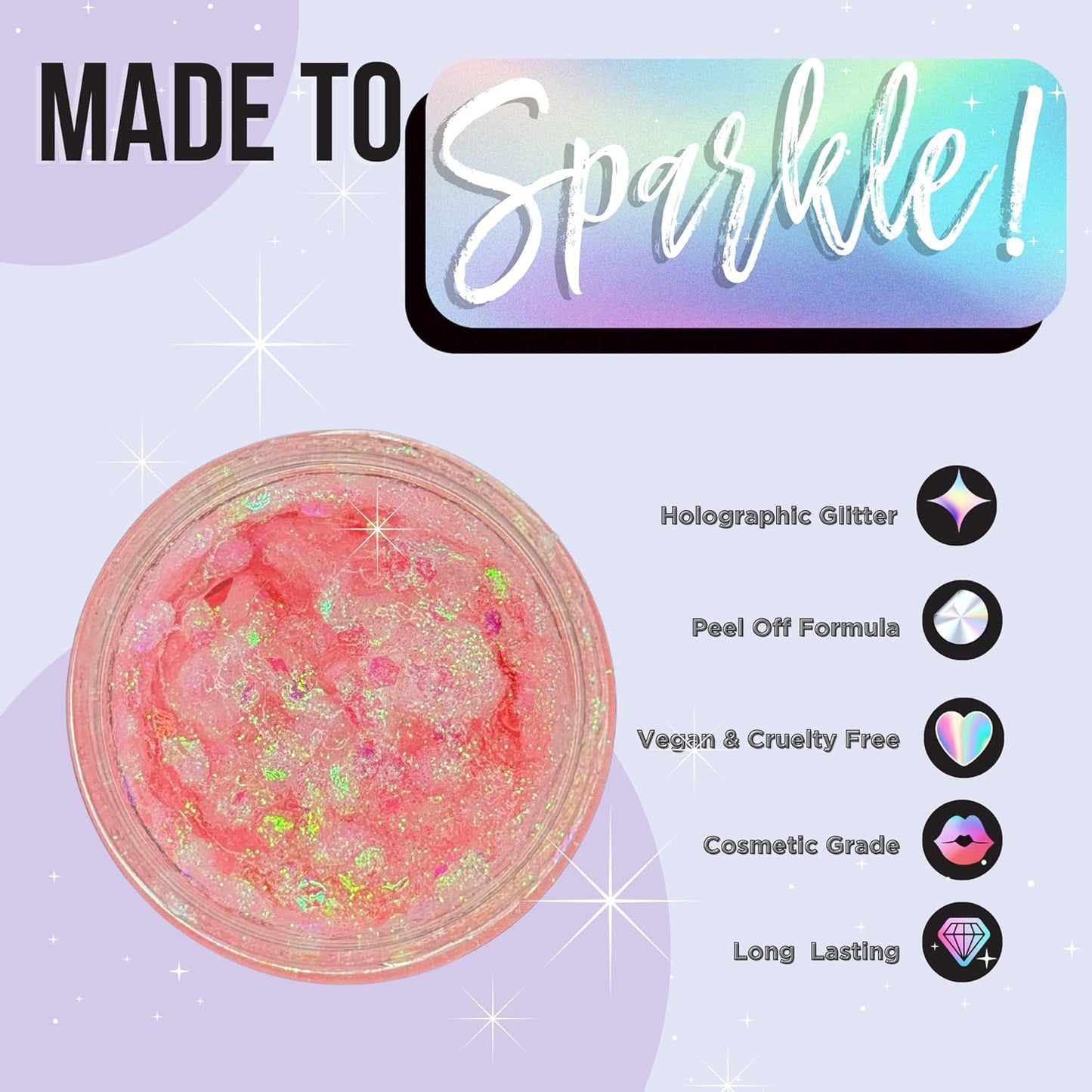 Stunt Trainer Cheer Glitter Face Body Makeup Peel Off Gel Chunky Holographic 15 Colors 1.6oz Vegan Cruelty Free Nontoxic Cheerleader Cheerleading Makeup
