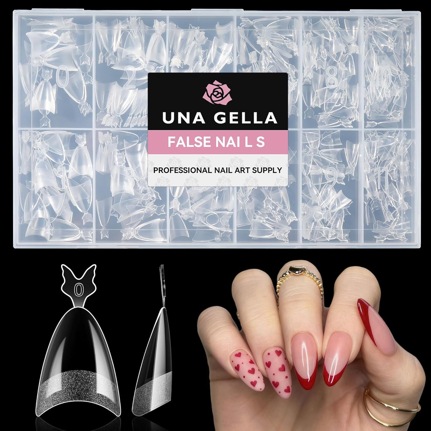 UNA GELLA Gel Nail Tips Almond Shape: 504pcs Medium Almond Nail Tips Half Cover Upgrade Soft Gel Matte Design for DIY Press On Nails Acrylic False Nails Tips 12 Sizes