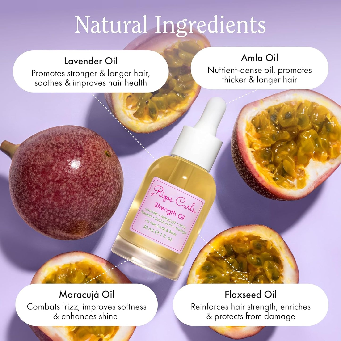 Rizos Curls Strength Oil, Promote Stronger, Longer & Thicker Hair, Improve Split Ends and Repair Dry Brittle Hair, Protects Against Damage & Breakage, For All Hair Types 1a - 4c, 1 oz