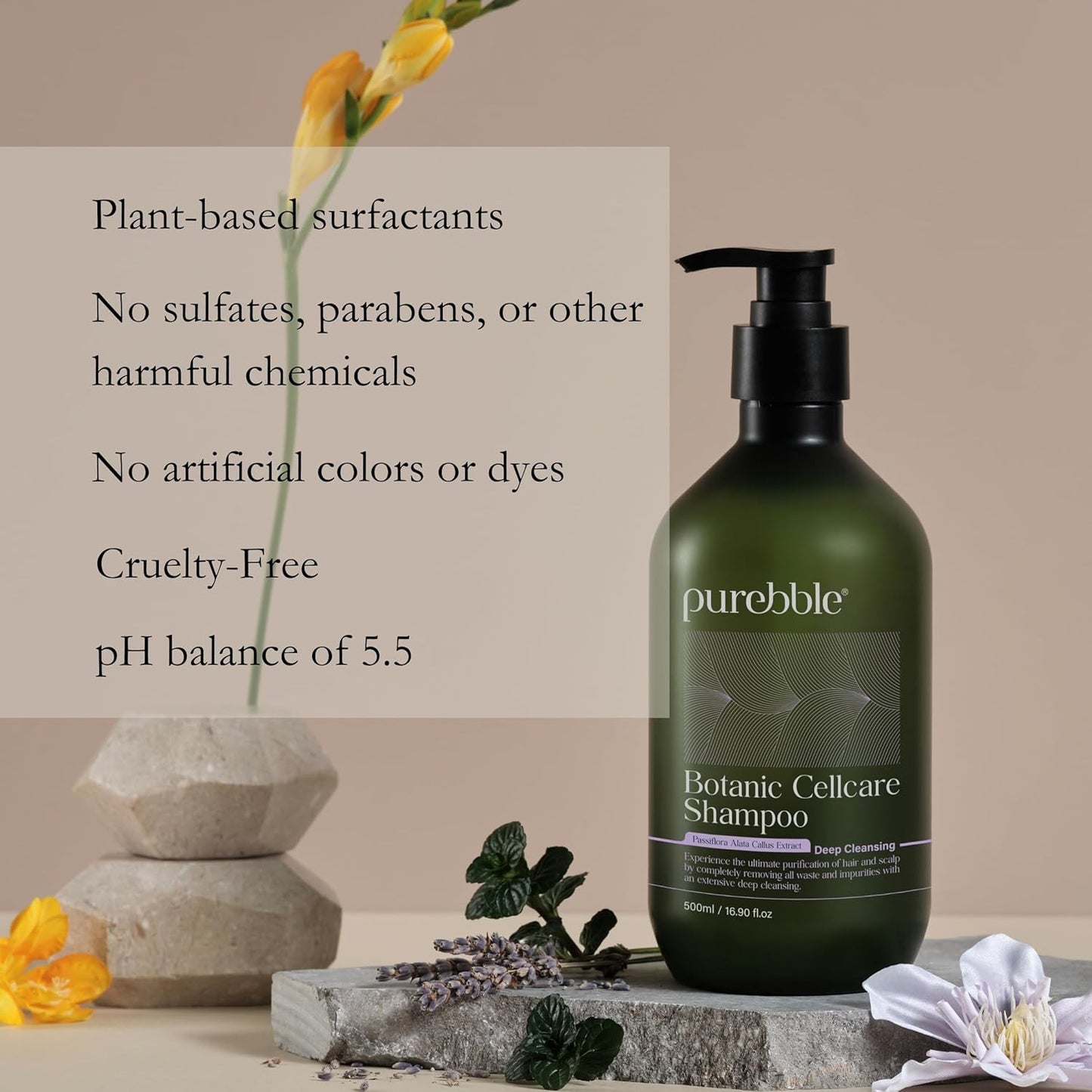 Deep Cleansing Botanic Cellcare Shampoo 500ml, 16.90 fl oz | Sulfate-Free, Paraben-Free and Color-Safe | pH Balancing