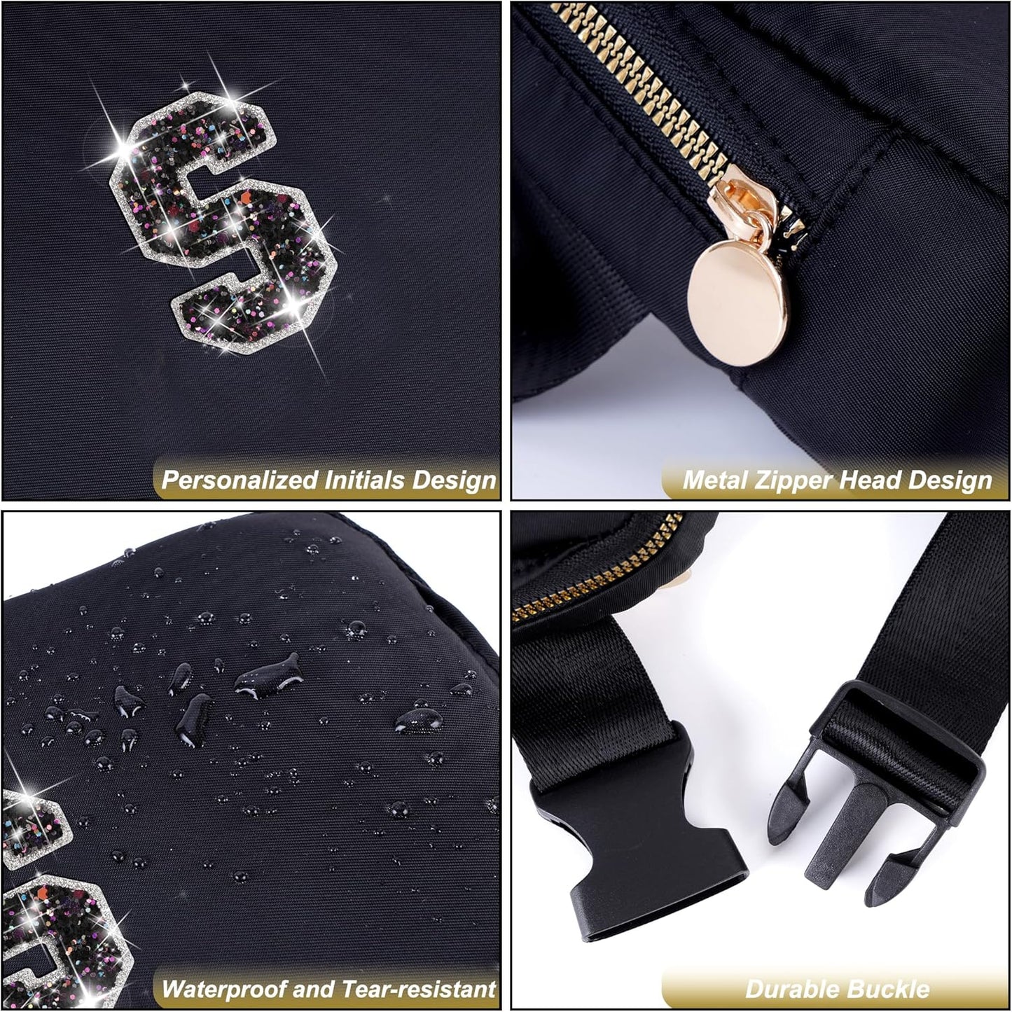 Gifts for Girls Teens Kids - Birthday Gifts for Daughter Sister, Essentials for Her, Travel Essentials, Cute Teen Trendy Stuff Waist Packs Belt Bag Crossbody Bag | Black, Initial S