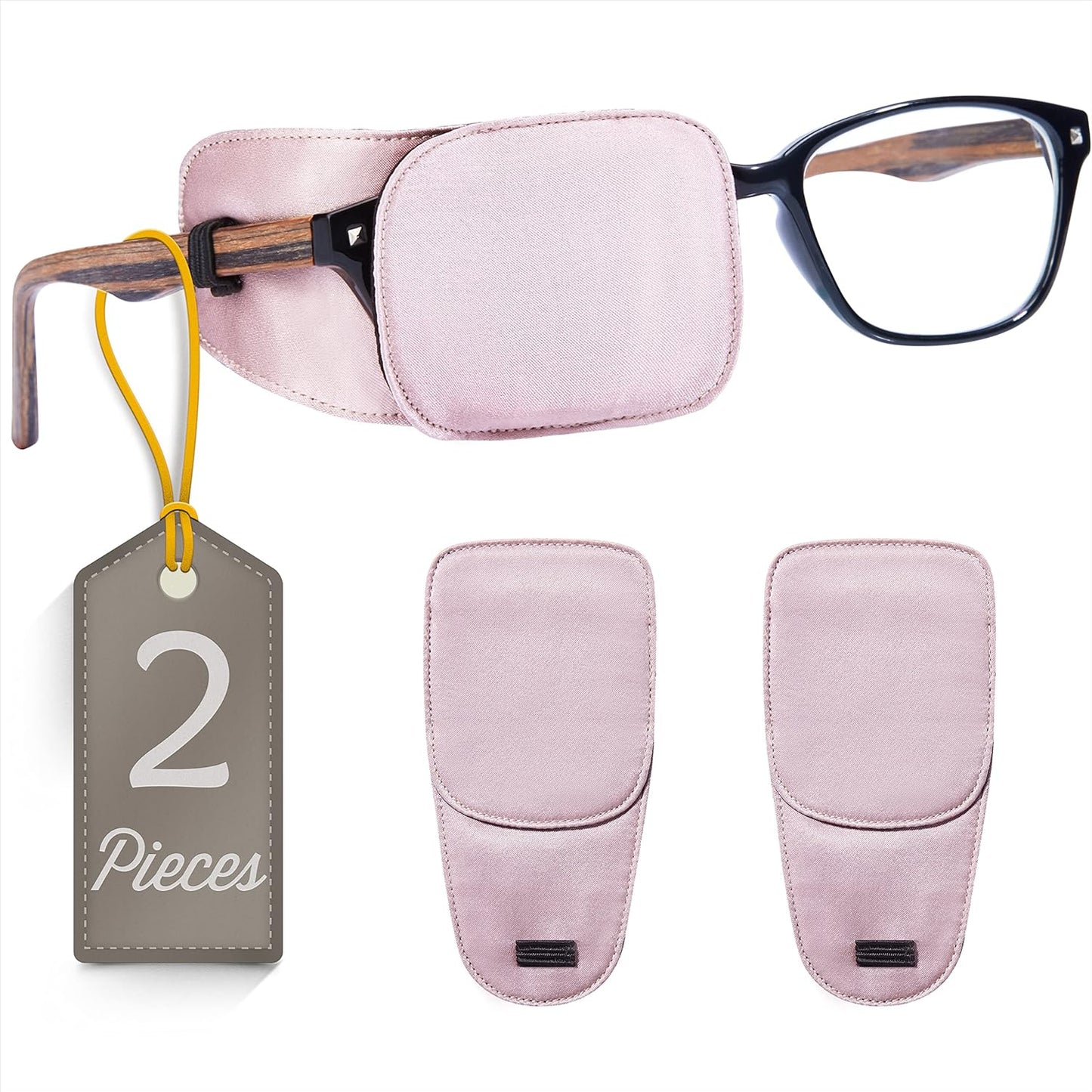 Astropic 2Pcs Silk Eye Patches for Adults Kids Glasses to Cover Either Eye (Medium, Dusty Rose Pink)