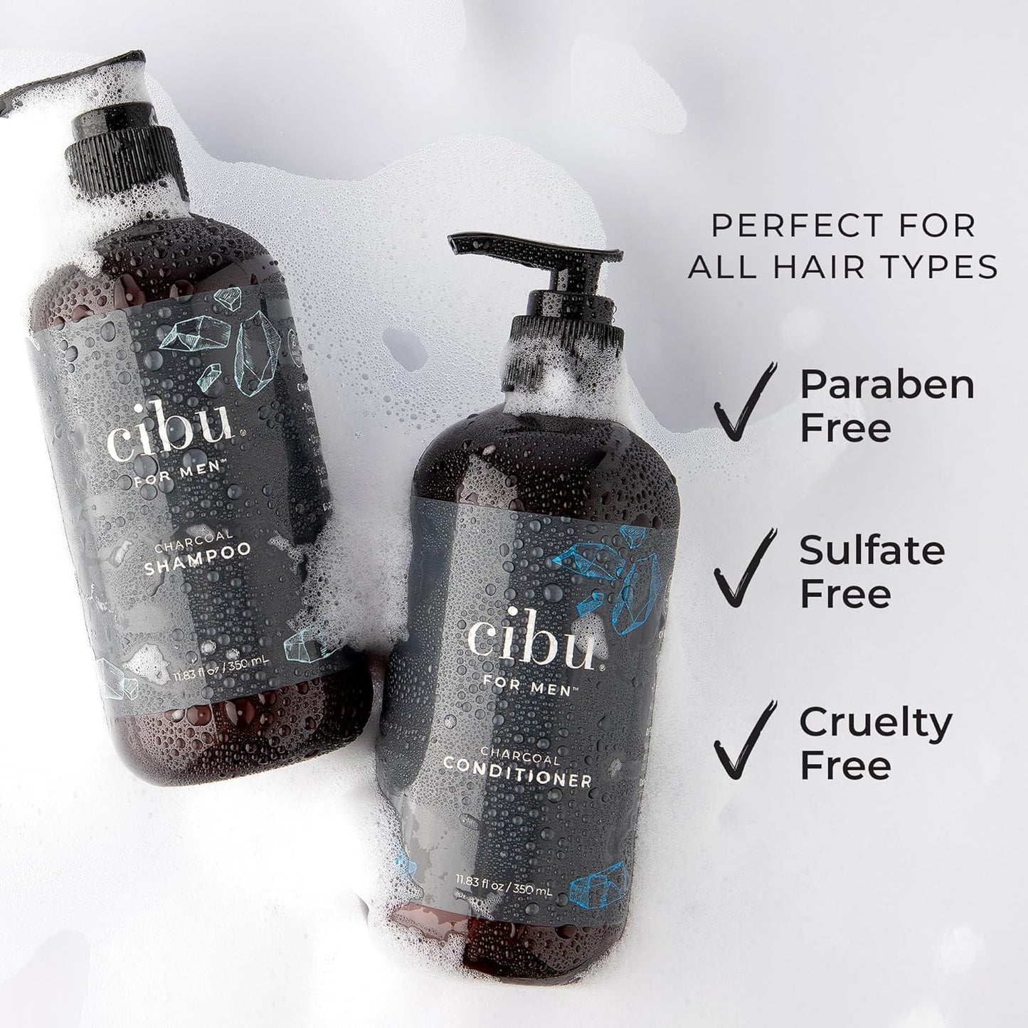 CIBU for Men Charcoal Conditioner 12oz - Hydrating, Volumizing, Lightweight Hair Conditioner for Men - Cleansing Conditioner for Healthy Hair and Scalp