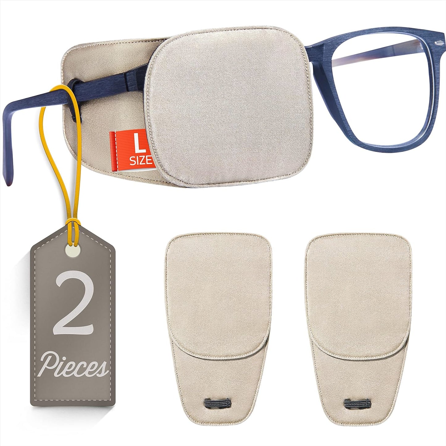 Astropic 2Pcs Large Silk Eye Patches for Adults Kids Glasses to Cover Either Eye (Large, Khaki)