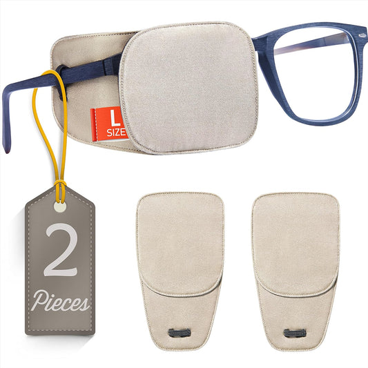 Astropic 2Pcs Large Silk Eye Patches for Adults Kids Glasses to Cover Either Eye (Large, Khaki)