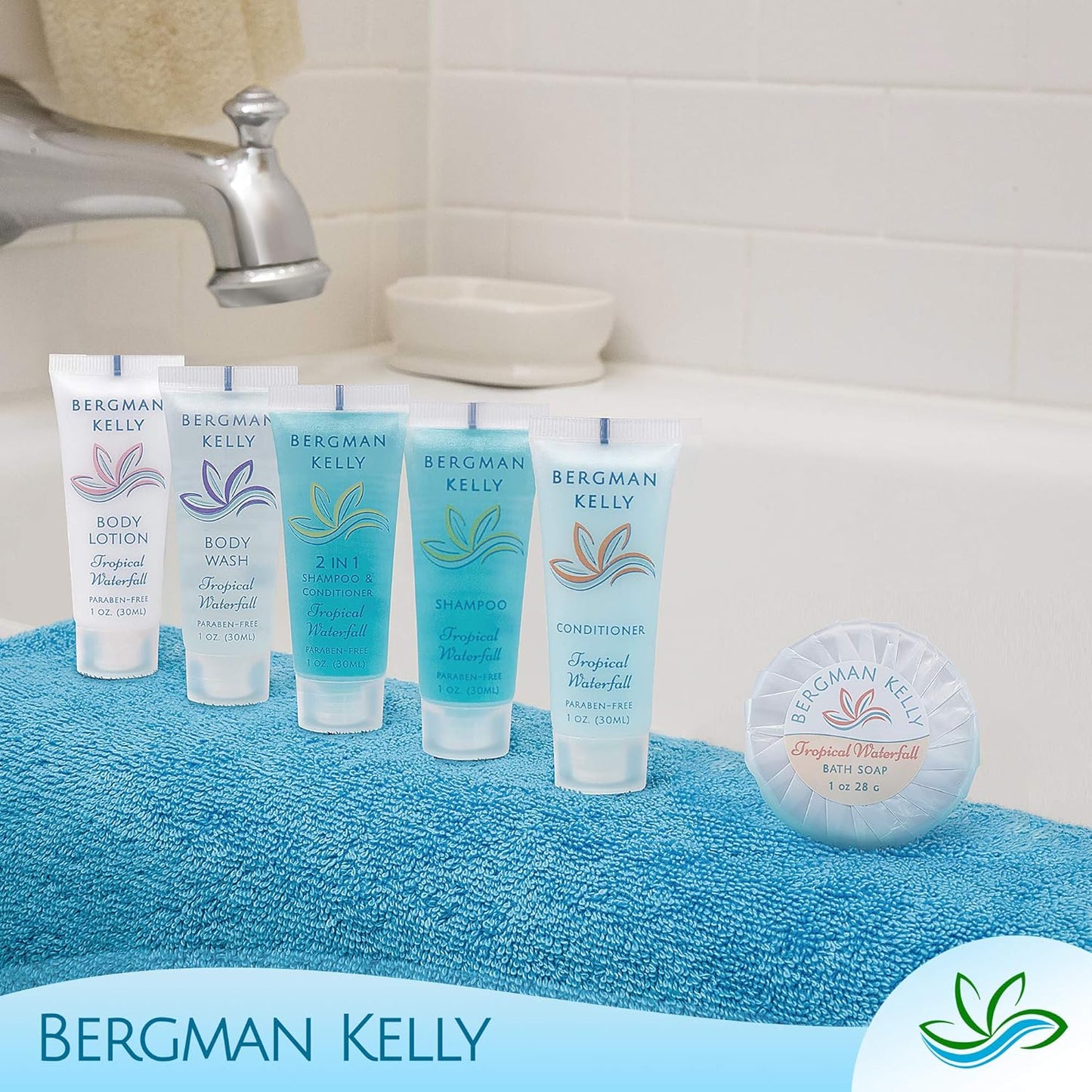 BERGMAN KELLY - Travel Size Lotion - 1 fl oz, 200 PK, Tropical Waterfall - Delight Your Guests w/Invigorating & Refreshing Body Lotion - Quality Mini & Small Size Guest Hotel Toiletries in Bulk