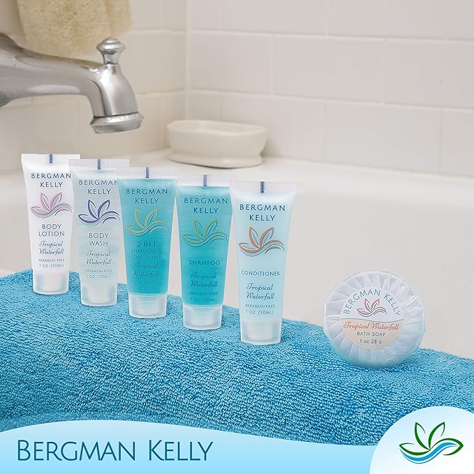 BERGMAN KELLY - Travel Size Lotion - 1 fl oz, 200 PK, Tropical Waterfall - Delight Your Guests w/Invigorating & Refreshing Body Lotion - Quality Mini & Small Size Guest Hotel Toiletries in Bulk