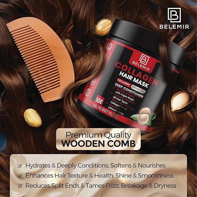 Collagen & Keratin Hair Mask – Deep Repair – 16.9oz + Comb