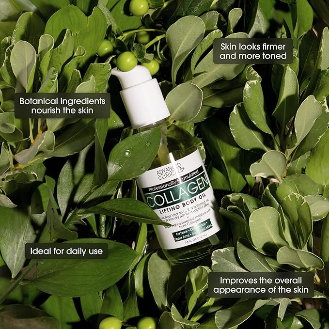 Advanced Clinicals Collagen Peptides Firming Body Lotion Face Cream + Collagen Body Oil Moisturizer 2PC Skin Care Set For Women & Men | Skin Tightening Dry Skin Moisturizing Cream & Massage Oil, 2PC