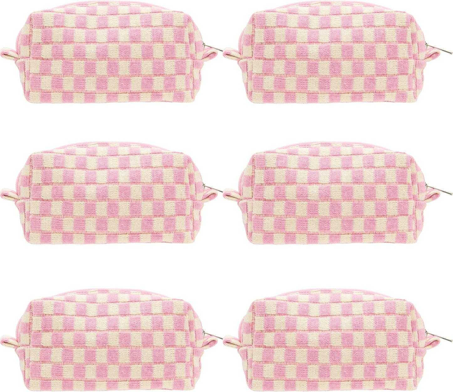 PAZIMIIK 6PCS Checkered Makeup Bag for Purse Portable Zipper Make Up Pouch Small Cosmetic Case for Travel Accessories Pink Beige