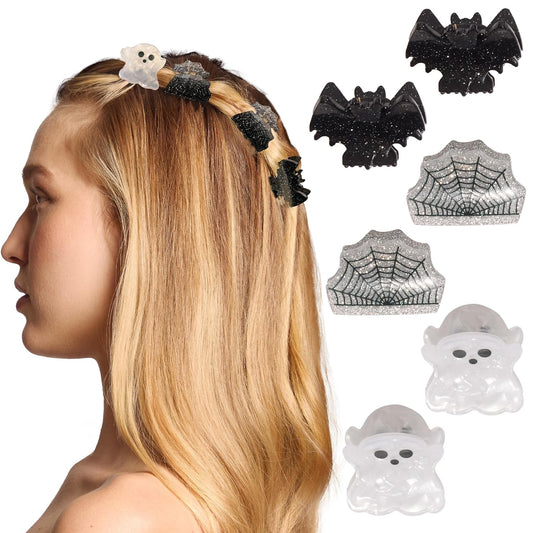 Kitsch Recycled Plastic Mini Claw Clips – Halloween Hair Clips with Ghost, Web & Bat Designs – Festive Hair Accessories & Hair Claw Styling – Small Clips for Women | Ideal Gifts for Women - 6pc Set
