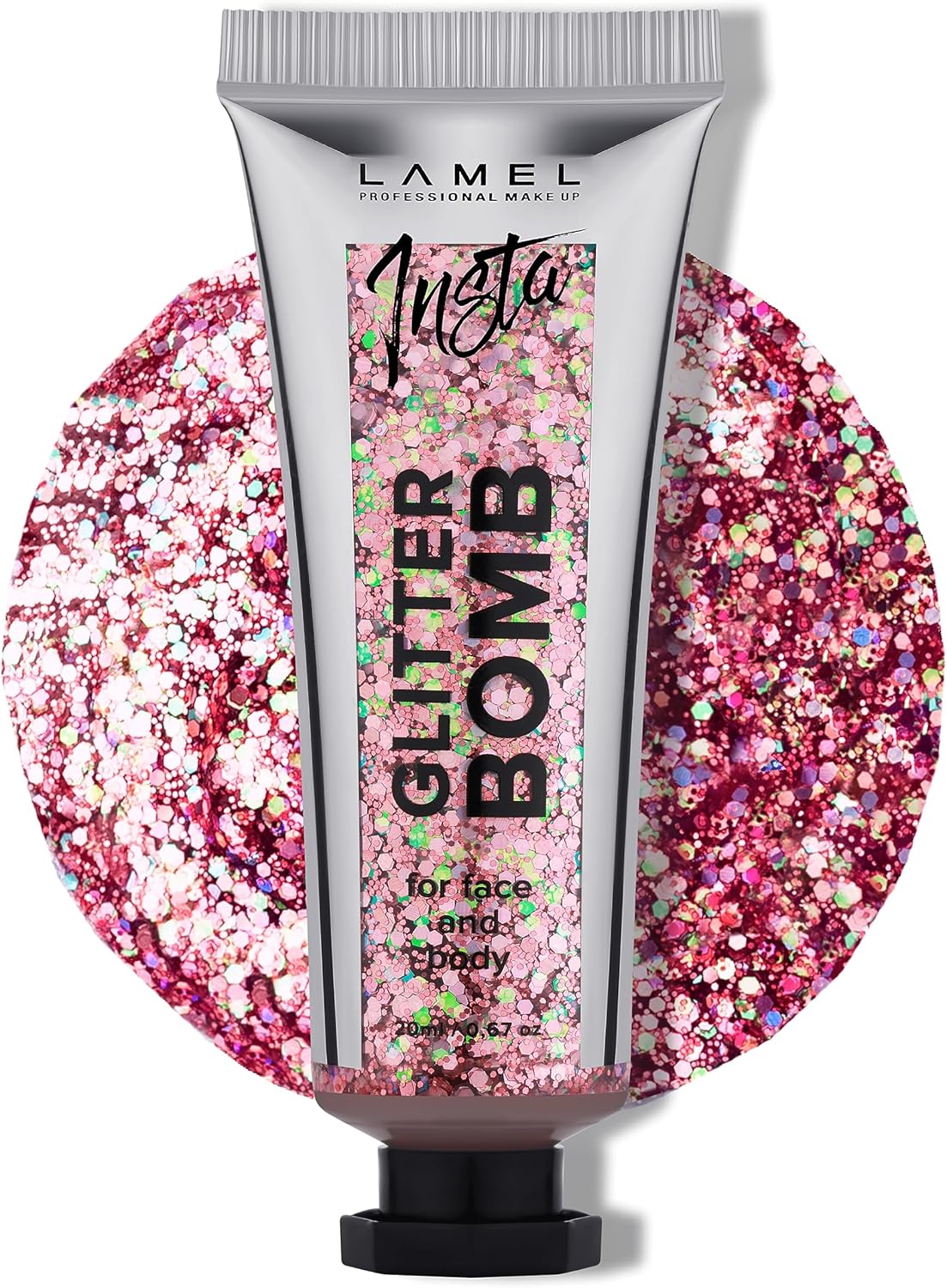 LAMEL Insta Glitter Bomb: Quick-Dry Holographic Face & Body Glitter Gel | Long-Lasting Shine & Effortless Removal | Perfect Face Glitter Makeup & Body, Hair Shimmer | Vegan & Cruelty Free -0.67 fl.oz