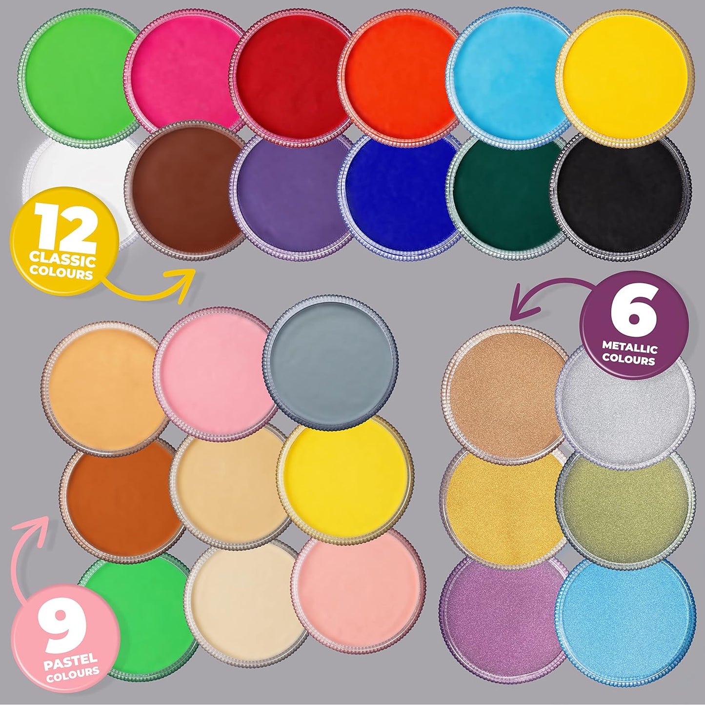 Blue Squid Face Paint Water Based Single Cake Professional Face Paint & Body Paint - Water Activated, Kids Adults Face Painting for Costume, Halloween Makeup, Cosplay - Metallic Silver Face Paint 30g