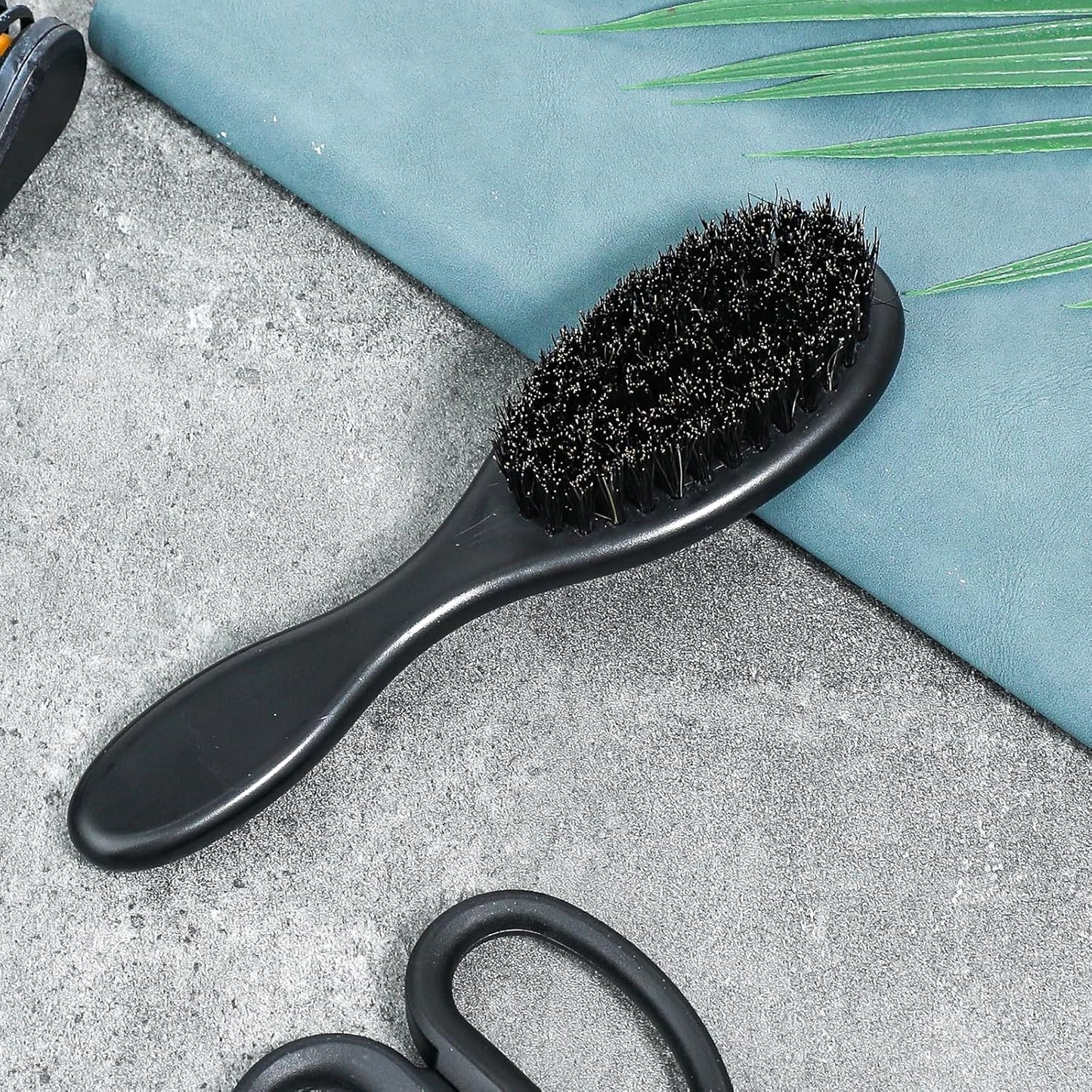 2 Pcs Hair Brush, Barber Brush, Slick Back Brushes Beard Fade Styling Comb Kit with Soft Bristles, Neck Duster Cleaning Brushes for Men, Cutting Shaving Accessories Grooming Tools with Handle (Black)