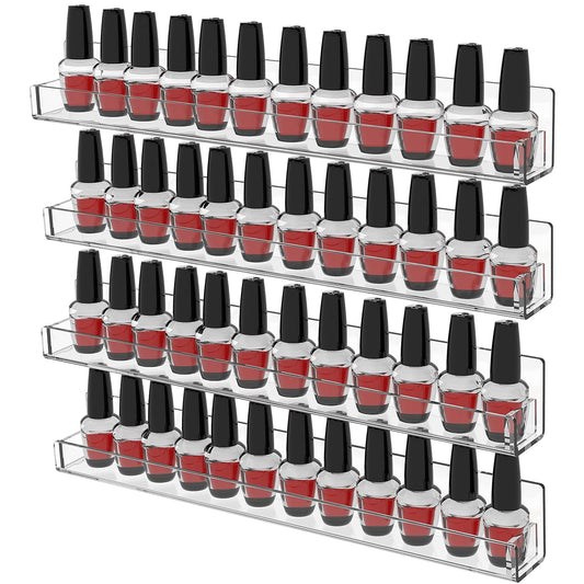 4 Pack Nail Polish Shelves for Wall,Hanging Clear Acrylic Nail Polish Rack Wall Mounted Shelf for Nail Salon Wall Essential Oil Shelf,Gel Fingernail Polish Holder and Tattoo Studio Decor Paint