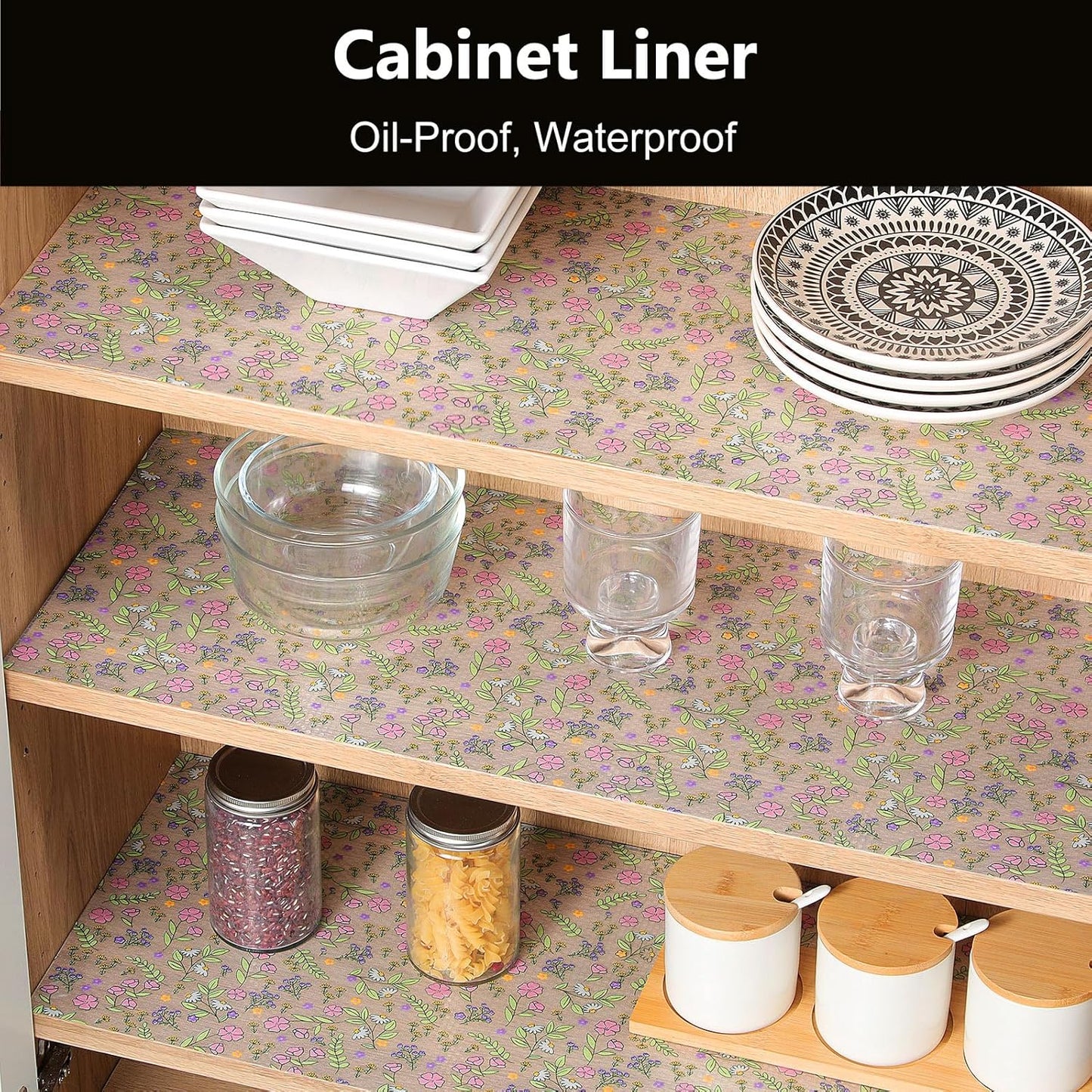 INNOLITES Shelf Liner, Non-Adhesive Floral Cabinet Drawer Liner for Kitchen, Waterproof Oil-Proof, EVA Easy to Clean & BPA-Free (17.7" x 197")