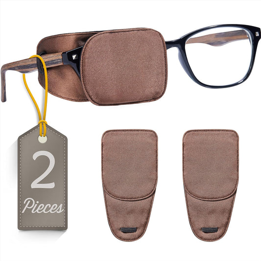 Astropic 2Pcs Silk Eye Patches for Adults Kids Glasses to Cover Either Eye (Medium, Brown)