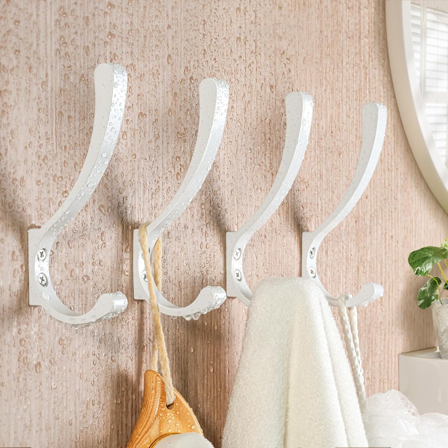 4 Pack White Large Wall Hooks Hanging Heavy Duty, Coat Hanger Hook Wall Mounted, Screw in Metal Door Hooks for Hanging Coats, Backpack, Purse, Towel