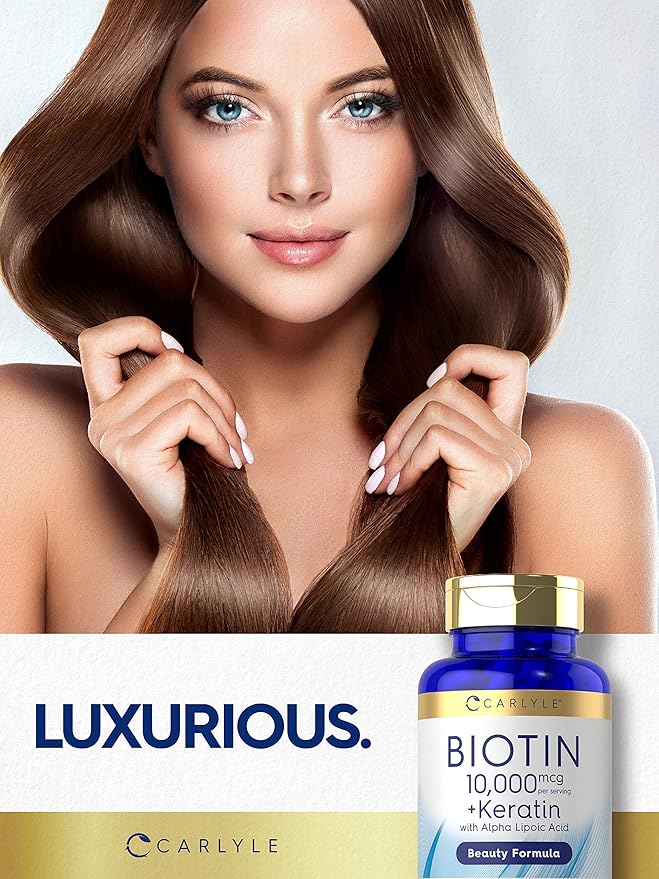Carlyle Biotin 10000mcg | 150 Capsules | Beauty Formula with Keratin | Non-GMO, Gluten Free Supplement