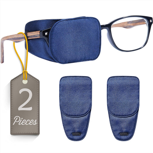 Astropic 2Pcs Silk Eye Patches for Adults Kids Glasses to Cover Either Eye (Medium, Navy Blue)