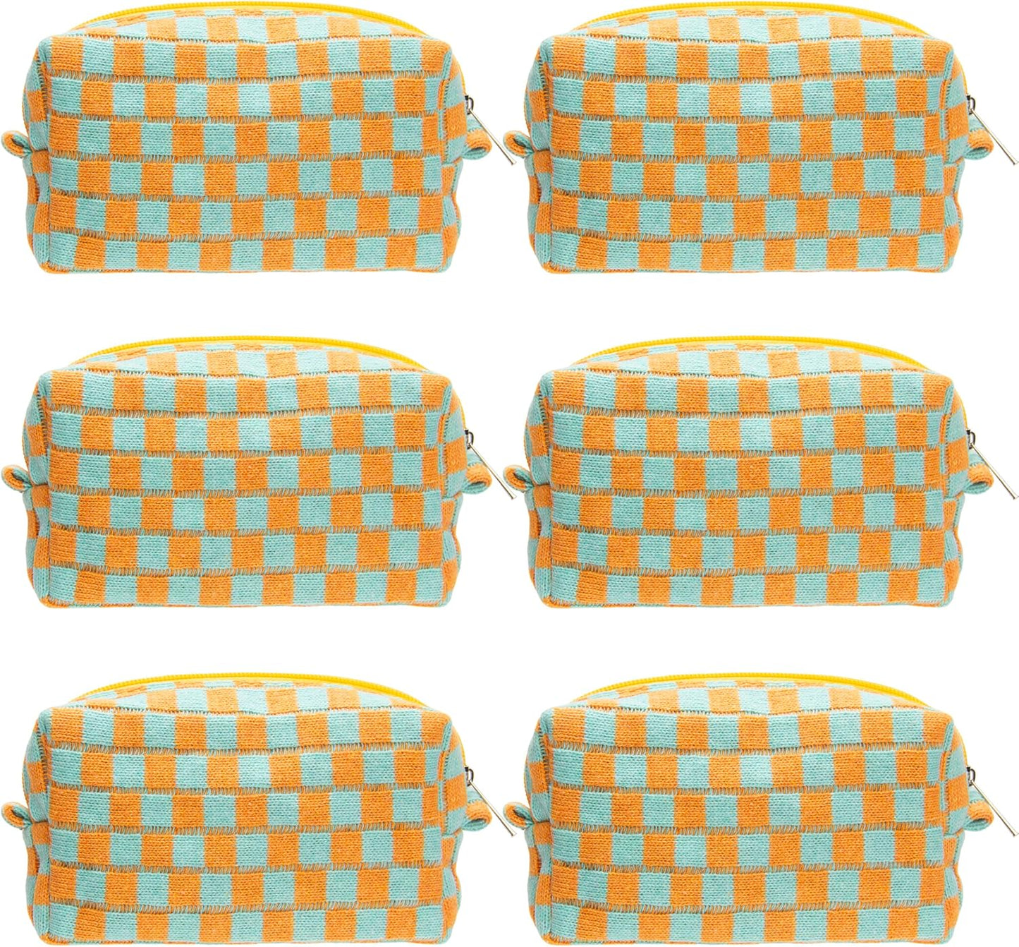 PAZIMIIK 6PCS Checkered Makeup Bag for Purse Portable Zipper Make Up Pouch Small Cosmetic Case for Travel Accessories Orange Green