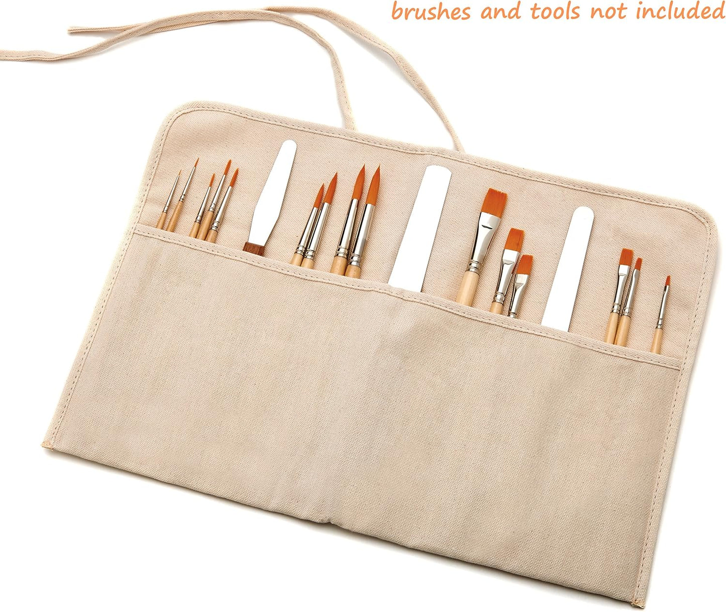 AIT Art Paint Brush Holder, Handmade From Natural Cotton Canvas, Roll Up Design Protects Your Favorite Small Brushes and Tools and Saves Space During Storage or Travel