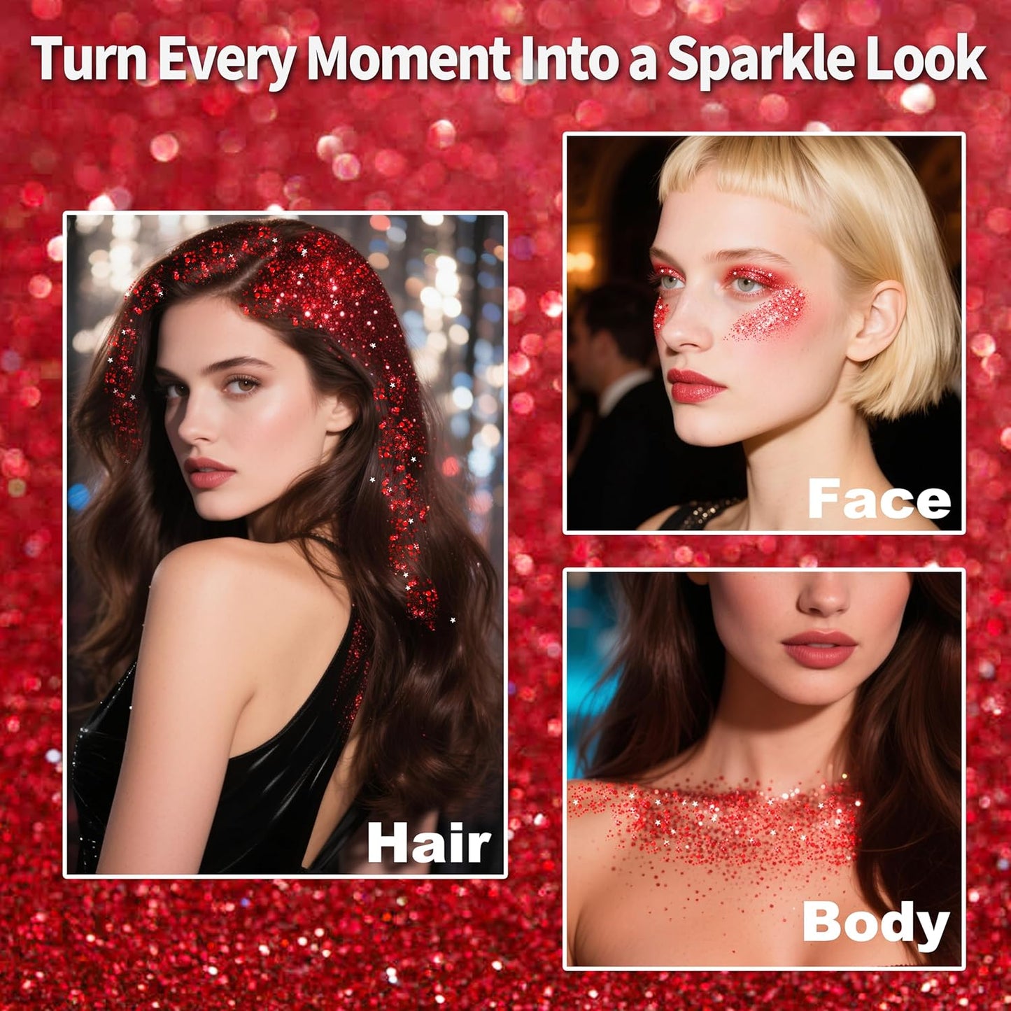 MEICOLY Red Face Body Glitter Stick,Hair Glitter Stick for Kids and Women,Sparkle Chunky Glitter Makeup for Halloween Mardi Gras,Waterproof Face Glitter for Party Rave Festival