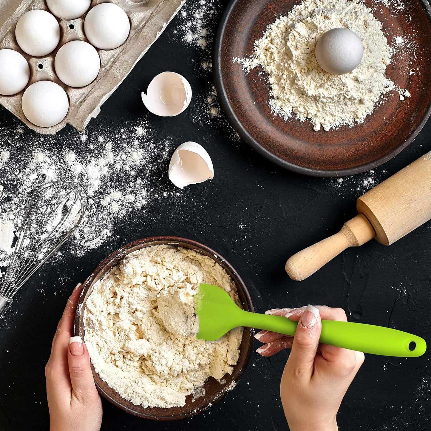 Silicone Spatula 3-piece Set, Ergonomic Handle High Heat-Resistant Spatulas, Non-stick Rubber Spatulas with Stainless Steel Core, Green