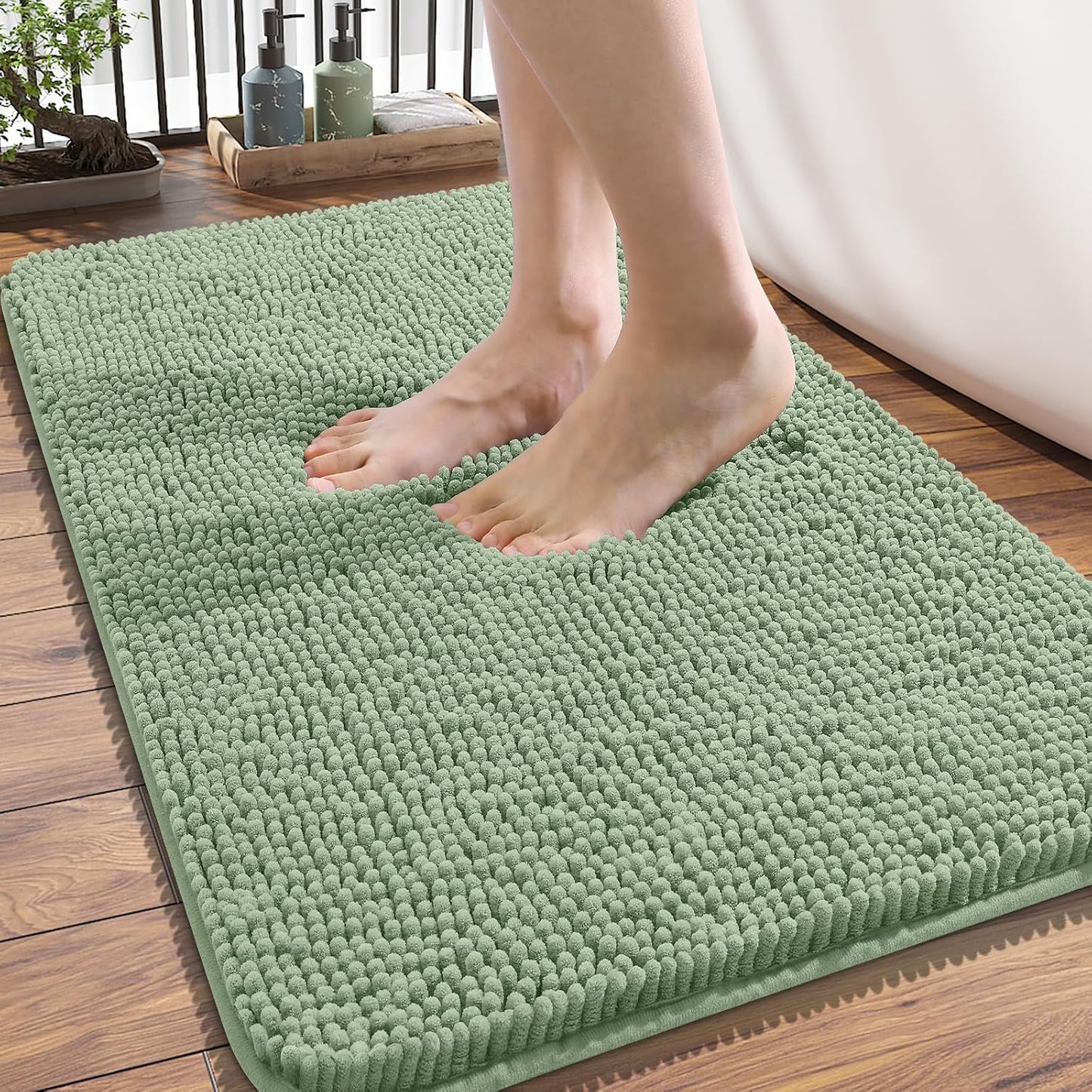 OLANLY Bathroom Rugs 34x21, Extra Soft Absorbent Chenille Bath Rugs, Rubber Backing Quick Dry, Machine Washable Bath Mats for Bathroom Floor, Tub and Shower, Home Decor Accessories, Sage Green