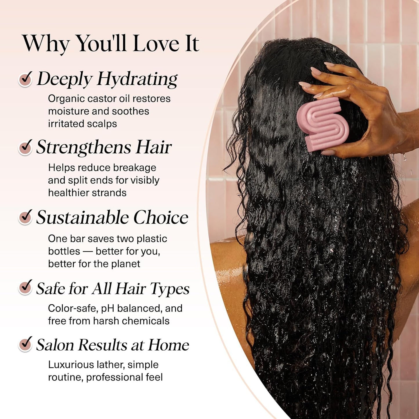 Kitsch Castor Oil Shampoo Bar Soap - Hydrating & Moisturizing Hair Care - Organic Castor Oil Solid Shampoo for Hair Growth & Scalp Nourishment - Silicone & Paraben-Free, Vegan, Made in USA - 3.2oz