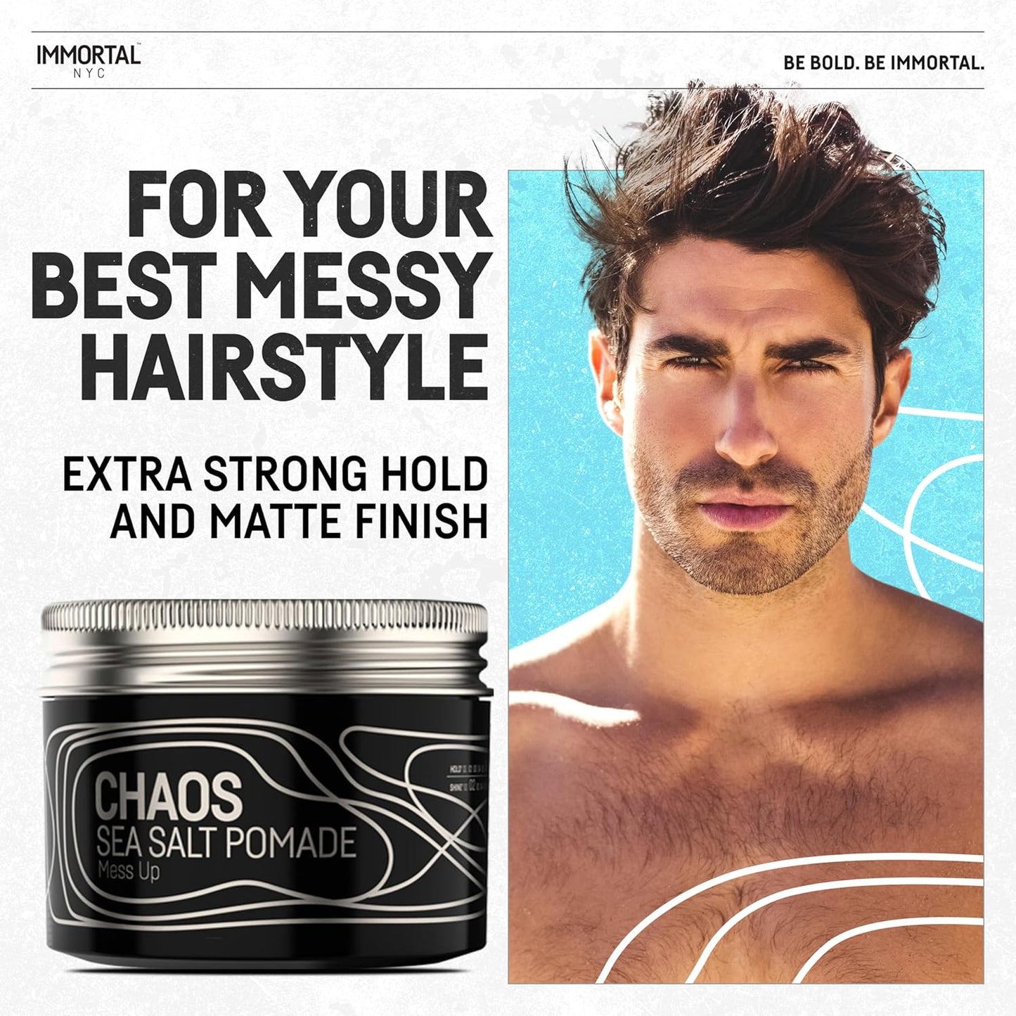 Immortal NYC Exclusive 'SEA SALT' Pomade - Matte Natural Dry look - Firm Strong Hold - Extra Volume & more Texture-No Shine - 100 Ml/3.4 Oz (Travel size)