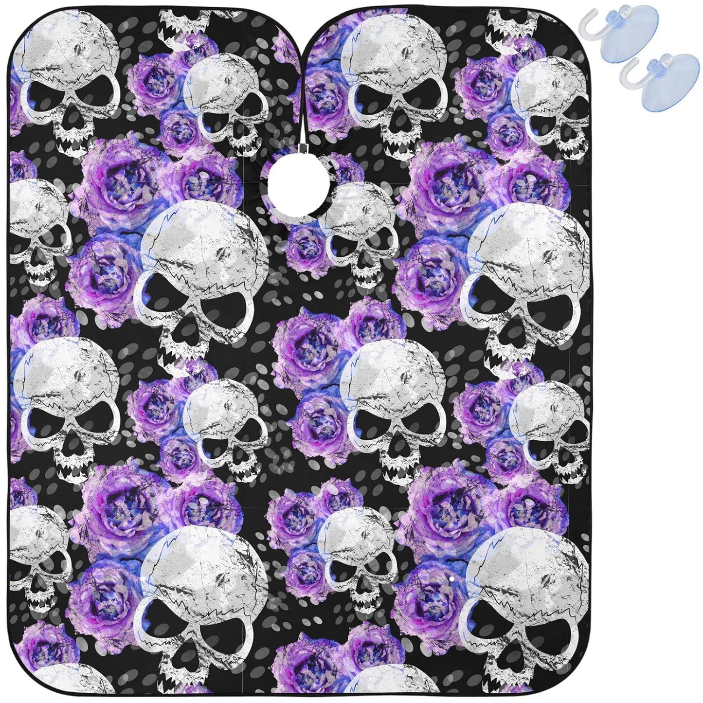 visesunny Barber Cape Blue Flower Skull Polyester Hair Cutting Salon Cape Apron Anti-Static Haircut Water-Resistant Shaving Cloth Beard Shaving Bib Hairdressing Cape